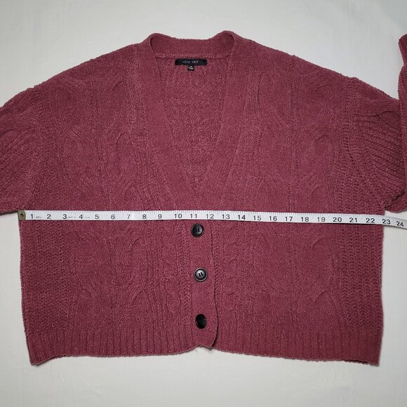Women's Burgundy Boxy Oversized Cable Knit Button-Up Cardigan Size Medium - Picture 6 of 10